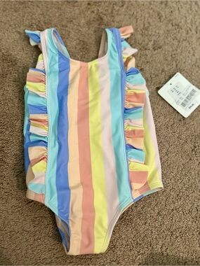 Starting Out Pastel Rainbow Ruffle One-Piece- NEW with tags